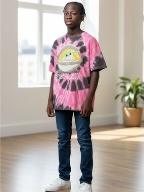 Star Wars Pink and Black Tie-Dye Grogu Graphic Tee